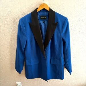 Eloquii plus size blazer cobalt blue and black tuxedo style